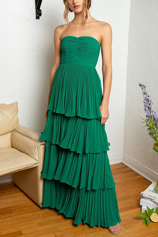 Baoleely Khalani | Strapless Emerald Green Ruffle Multi-Layer Long Prom Dress