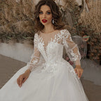 Robe de mariée ivoire exquise, manches longues, appliques en dentelle, fleurs 3D, tulle moderne, style bohème, robe de mariée de plage 