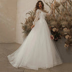 Robe de mariée ivoire exquise, manches longues, appliques en dentelle, fleurs 3D, tulle moderne, style bohème, robe de mariée de plage 