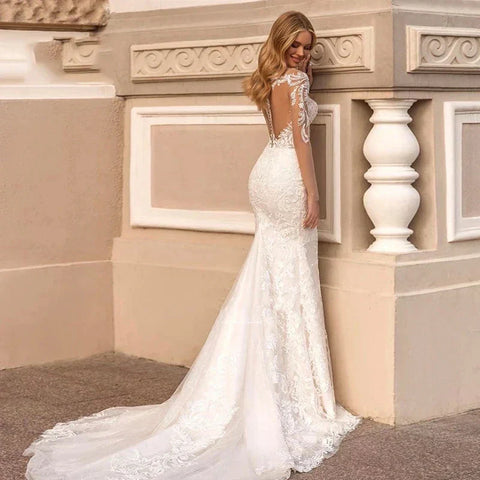 Robe de mariée sirène en dentelle exquise, nouvelle robe de mariée en tulle à col en V pour femmes, confectionnée sur mesure.