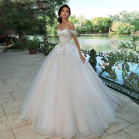 Exquisito Vestido De Novia para mujer con hombros descubiertos, Vestidos De Novia con cordones y apliques, Vestido De Novia