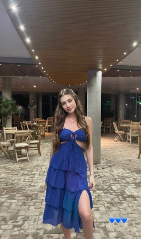 Vestido de fiesta azul con abertura escalonada, vestido de noche sexy Y7761