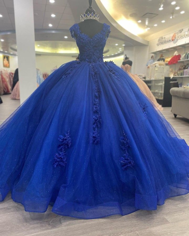 Vestido de baile de tul con apliques azul real, vestido para quinceañera, vestido de princesa, Y2478