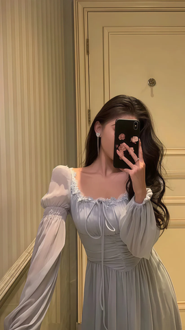 Vestido de fiesta de manga larga de gasa y encaje gris, elegante vestido de noche para baile de graduación Y8021