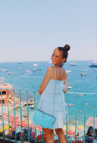 Vestido corto azul de capas para fiesta de bienvenida, vestido de vacaciones de verano Y415