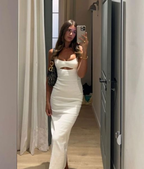 Robe de soirée longue blanche à fines bretelles Y7201