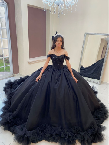 Vestido de quinceañera negro de baile, estilo gótico, con hombros descubiertos, modelo Y2414