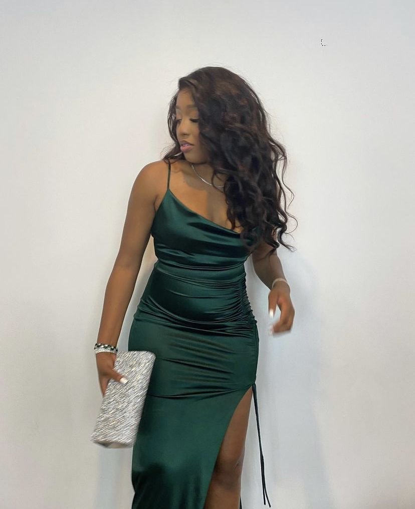 Robe de soirée longue élégante vert émeraude, robe fourreau vert émeraude Y2177