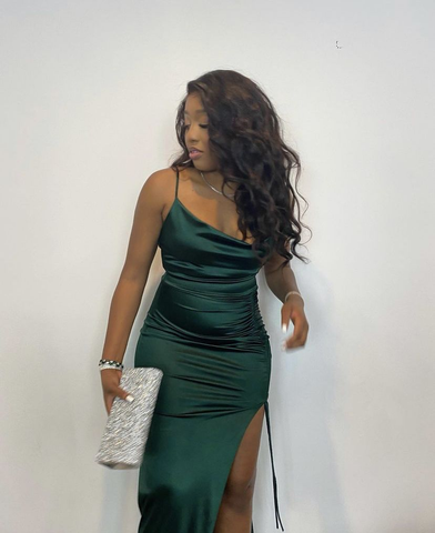 Robe de soirée longue élégante vert émeraude, robe fourreau vert émeraude Y2177