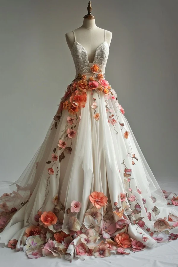 Vestido de novia vintage con flores 3D, tirantes finos, apliques de tul, vestido de fiesta Y8033