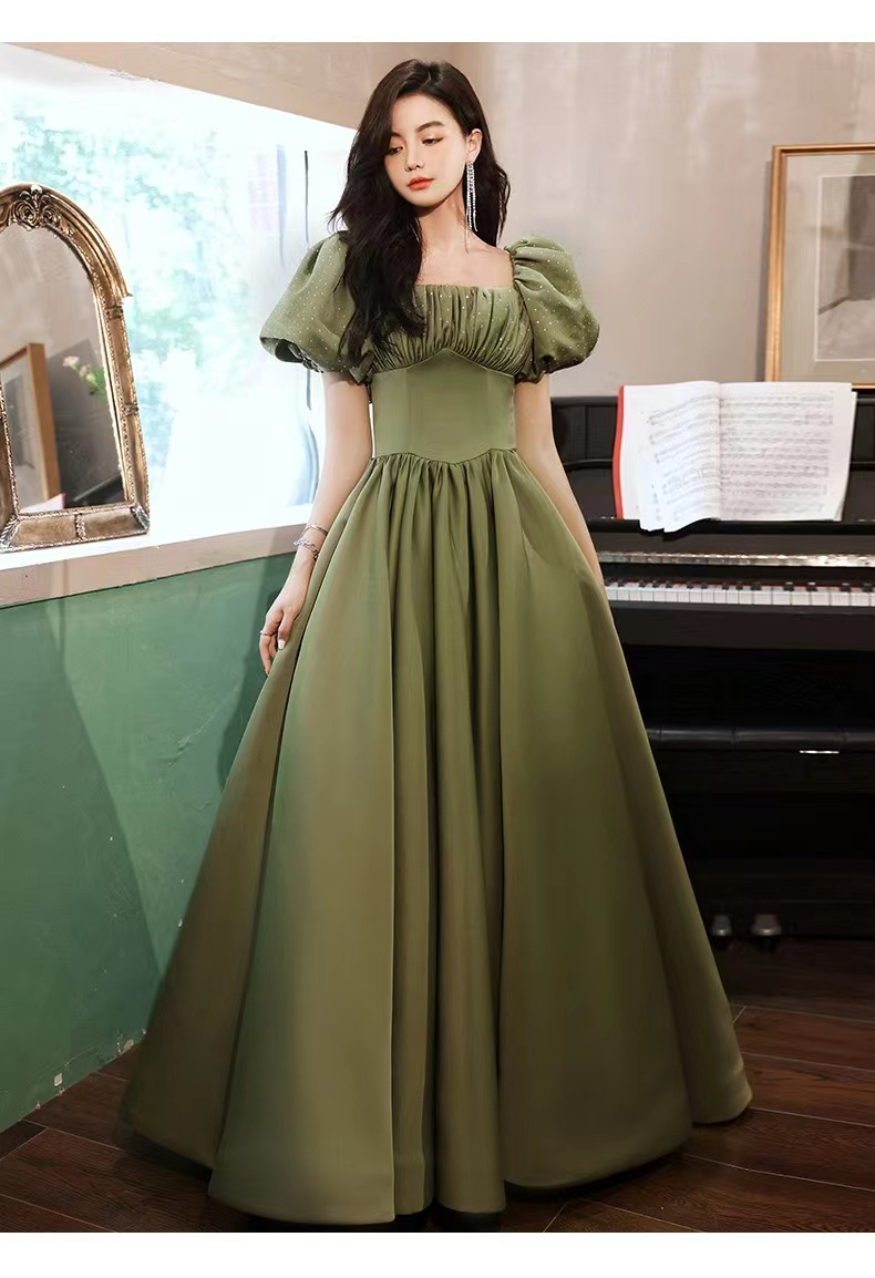 Vestido de noche verde, estilo princesa, manga larga abullonada, modelo Y4315
