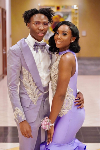 Vestido de fiesta lila con apliques de sirena, vestido de noche lila Y6171