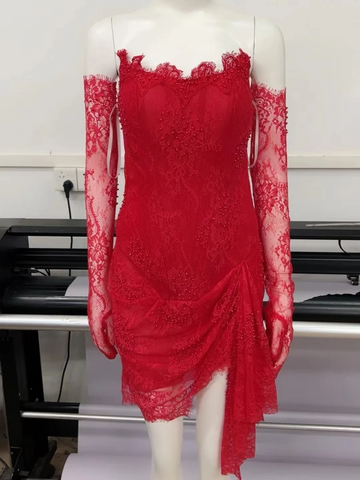 Red Lace Mini Homecoming Dress Red Party Gown Y7387