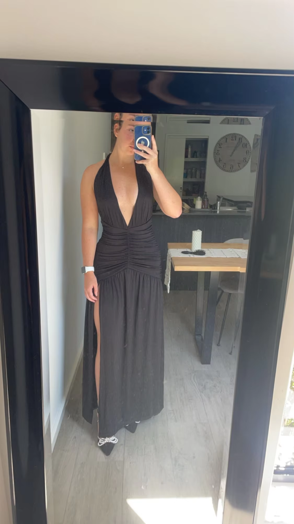 Sexy Halter Backless Brown A Line Slit Prom Dress Deep V Evening Dress Y8481