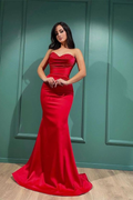 Vestidos de noche de sirena con lentejuelas, sin mangas y escote corazón rojos, sexys Y4570