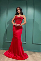 Vestidos de noche de sirena con lentejuelas, sin mangas y escote corazón rojos, sexys Y4570