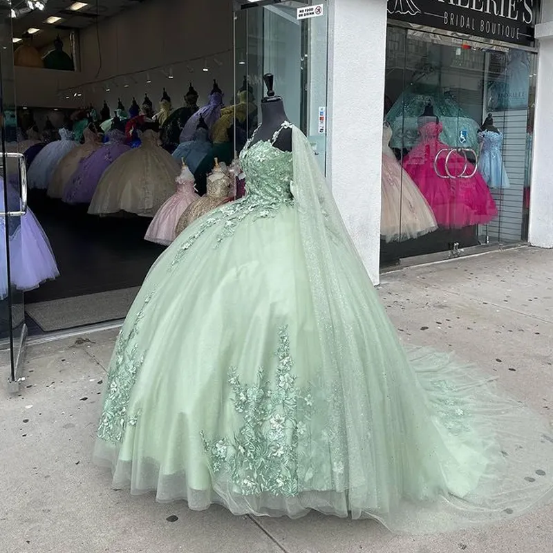Vestido de quinceañera verde menta con flores 3D, vestido de baile, vestido de fiesta, vestido de dulce 15 Y4481