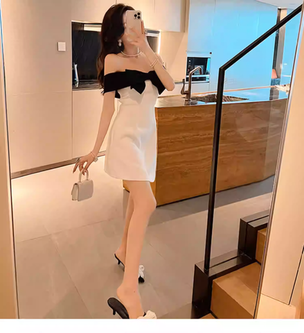 Vestidos de cóctel sexys, elegante vestido corto de fiesta con lazo Y1894