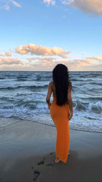 Vestido de noche naranja sexy, vestido de playa naranja Y5288