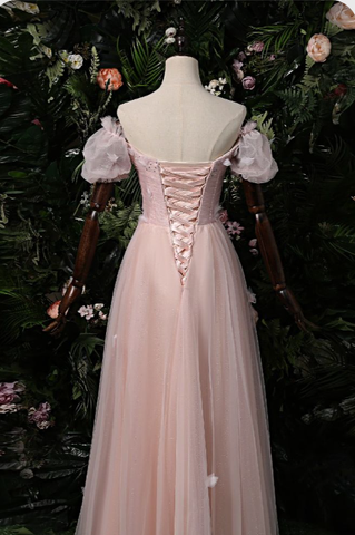Robe de bal rose élégante à épaules dénudées, robe de soirée rose Y1898