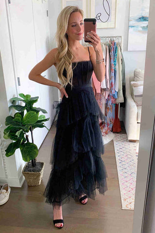 Hot Pink Tiered Tulle Prom Dress