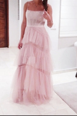 Hot Pink Tiered Tulle Prom Dress
