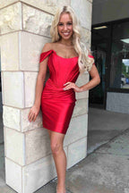 Sheath Off the Shoulder Satin Homecoming Dress
