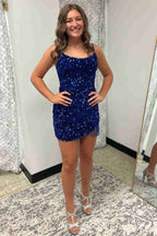 Bodycon Spaghetti Straps Sequins Homecoming Dress with Tassel