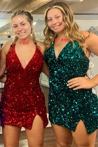 Robe fourreau à sequins et col en V pour le bal de promo