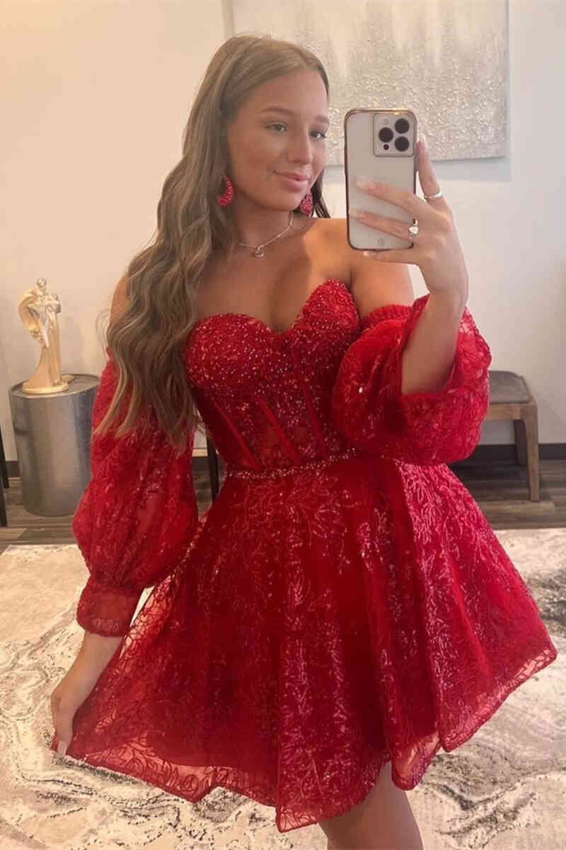 Vestido de fiesta de línea A con escote corazón