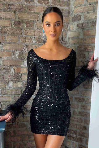 Robe fourreau à sequins et manches longues pour le bal de promo