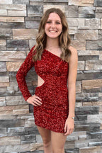 Sheath Sequin One Shoulder Homecoming Dress