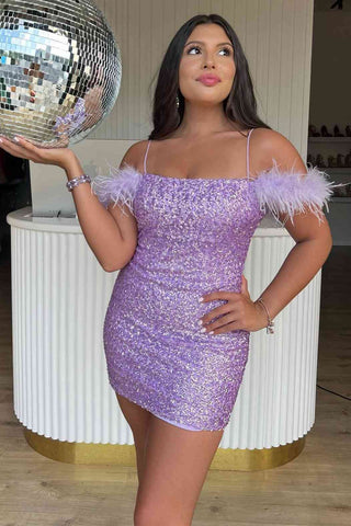 Bodycon Sequins Homecoming Dress with Feathers