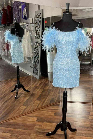 Bodycon Sequins Homecoming Dress with Feathers