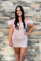 Bodycon Sequins Homecoming Dress with Feathers