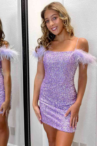 Bodycon Sequins Homecoming Dress with Feathers