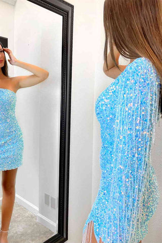 Robe fourreau à franges et sequins, manches longues, pour le bal de promo