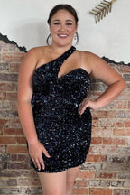 Vestido de fiesta asimétrico de lentejuelas con un solo hombro