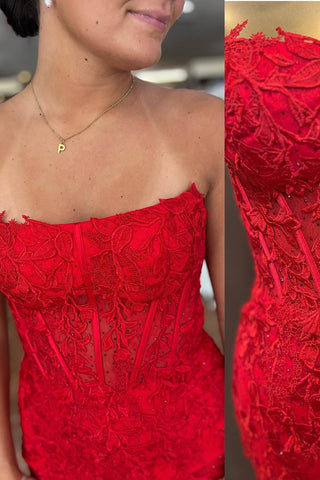 Robe fourreau bustier corset en dentelle pour le bal de promo