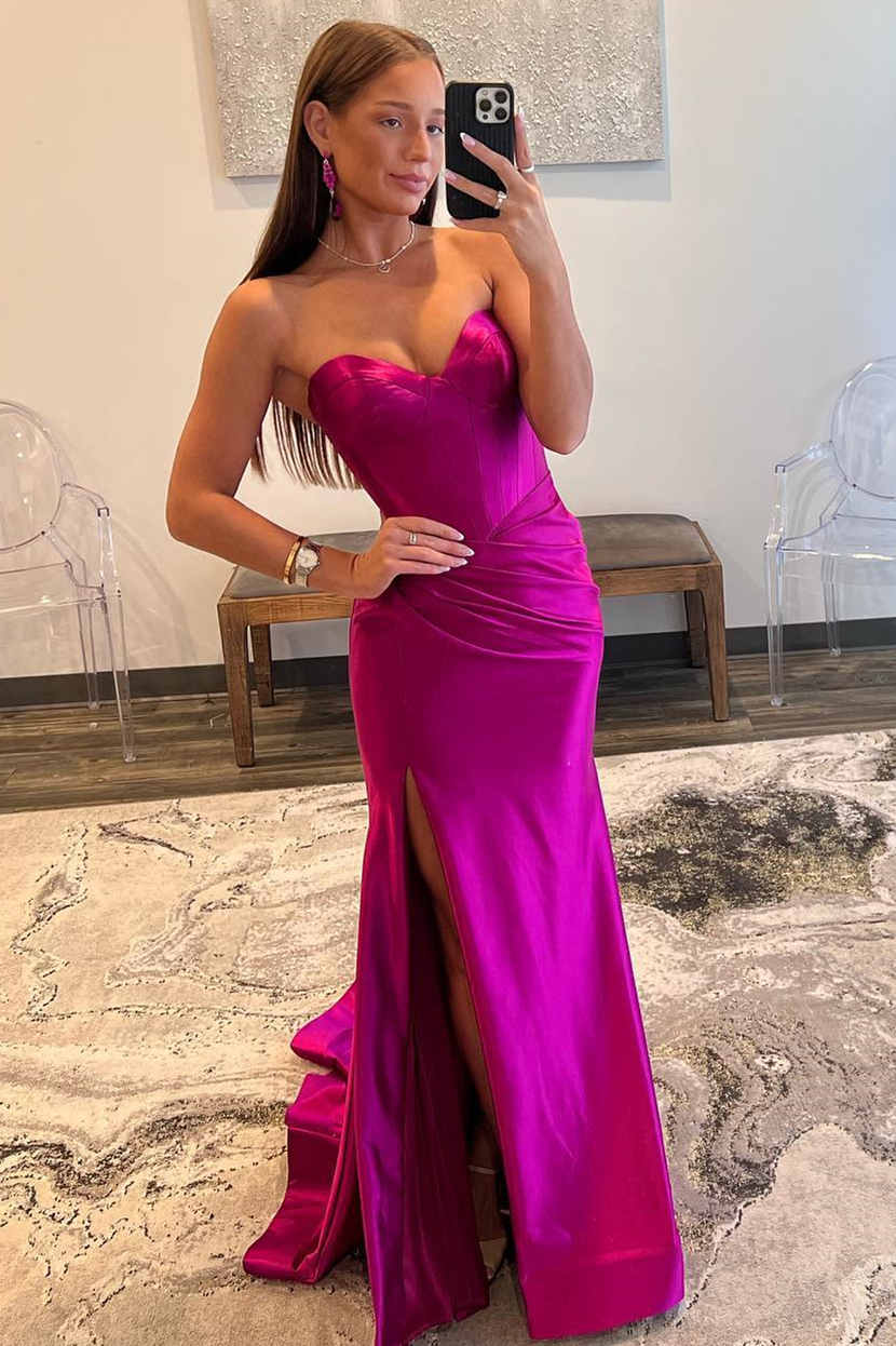 Robe de bal sirène chérie en satin avec fente