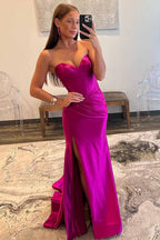 Robe de bal sirène chérie en satin avec fente