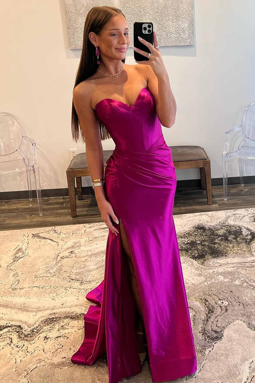 Robe de bal sirène chérie en satin avec fente