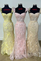 Ruffle Straps 3D Flower Mermaid Long Prom Dress