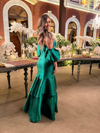 Robe de soirée sirène élégante en satin vert, robe de cérémonie verte Y6188