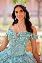 Vestido de quinceañera de baile con flores bordadas a mano en color verde esmeralda, vestido de hombros descubiertos con escote corazón Y293