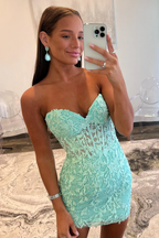 Vestido de fiesta sin tirantes con apliques y cordones Y2490