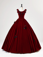 Precioso vestido de quinceañera de terciopelo burdeos, vestido de baile de cumpleaños con flores de rosas Y7750