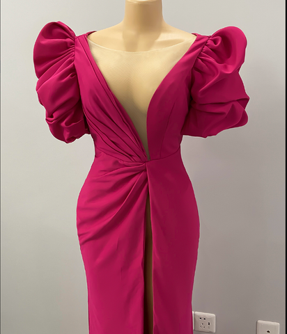 Robe de soirée longue sirène fendue haute rose fuchsia, robe de fête africaine Y1900