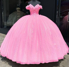 Vestido de gala brillante con hombros descubiertos para quinceañera Y4488
