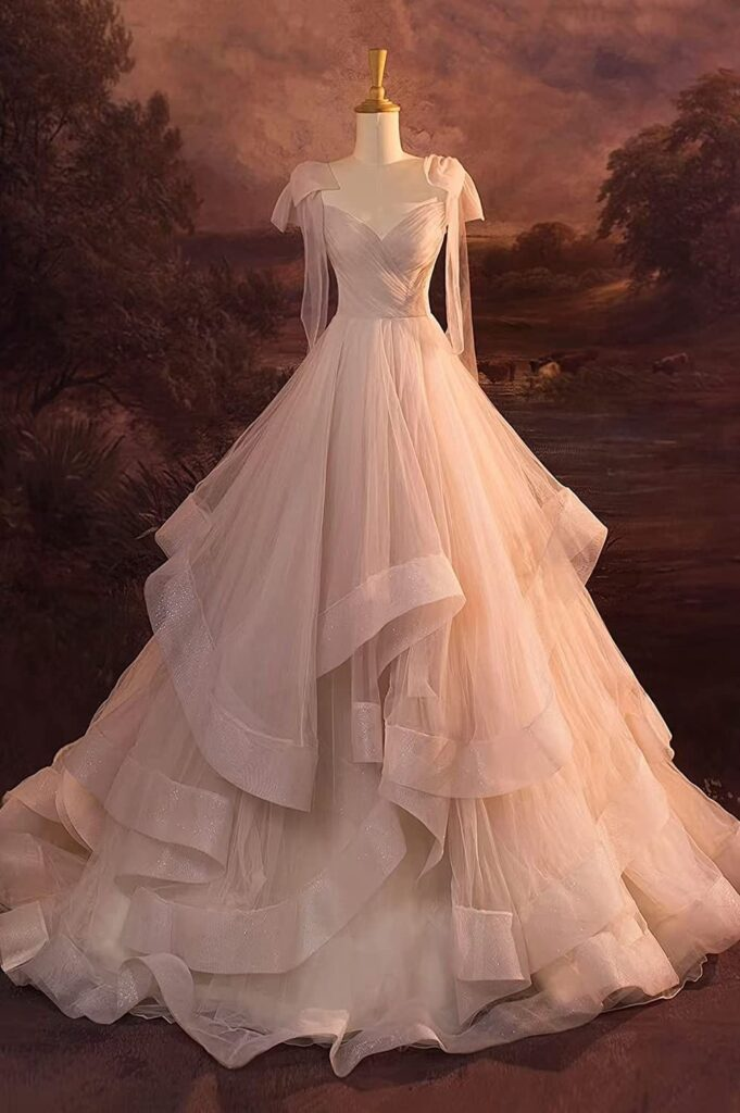 Vestido de noche de fiesta escalonado de tul rosa claro con lentejuelas Y8389